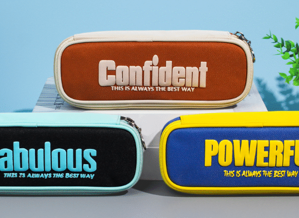 Motivational Canvas Pencil Case - Large Capacity Stationery Pouch with Zipper for Students & Office