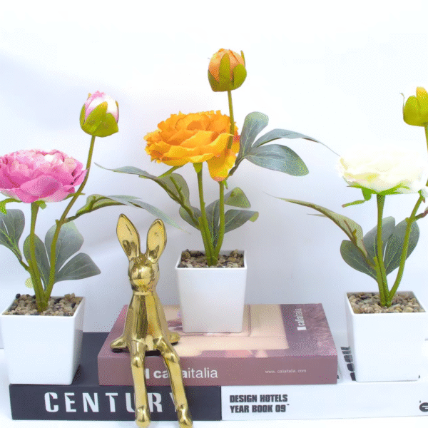 Realistic Peony Artificial Flower Potted Plant | Faux Silk Home and Office Decor