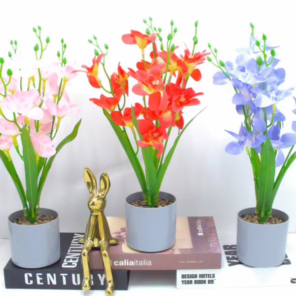 Realistic Freesia Artificial Potted Flower | Faux Silk Home and Office Decor