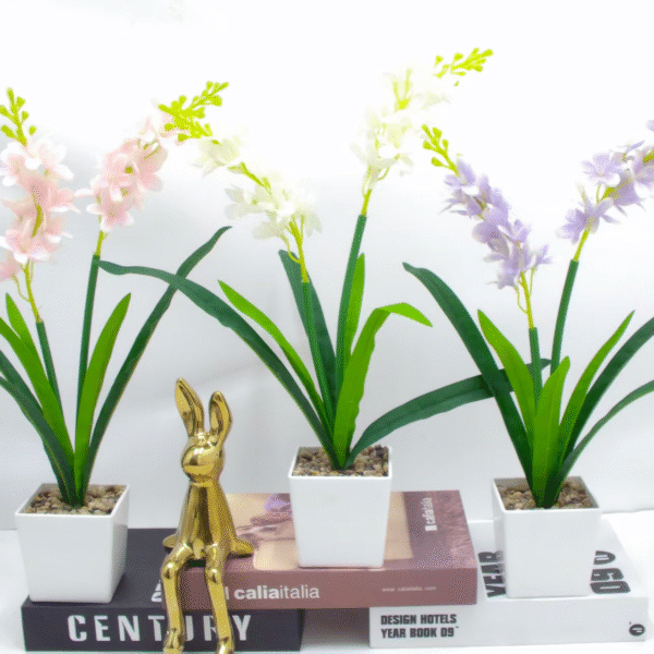 Realistic Artificial Potted Hyacinth Flowers | Faux Silk Home and Office Decor