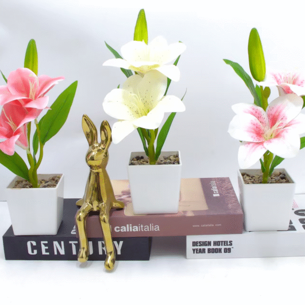 Realistic Artificial Potted Lilies | Faux Silk Lily Home & Office Decor