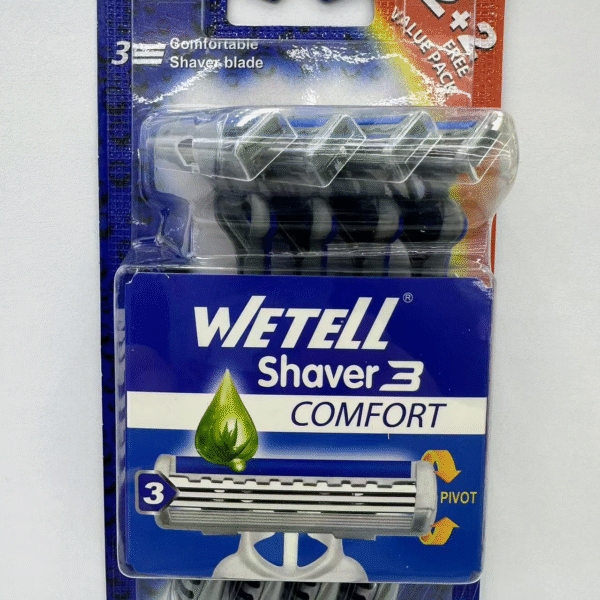 WETELL Shaver 3 Comfort - 3-Blade Disposable Razors with Pivoting Head and Comfort Strip - Value Pack (4-Count)