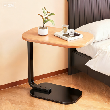 Modern C-Shaped End Table with Oak Finish and Black Base - Versatile Side Table for Sofa, Bedside, & Living Room