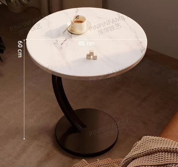 Luxury Faux Marble Round Coffee Table with Black Artistic Metal Base