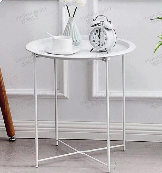 Minimalist Modern White Metal Round Side Table with Tray Top