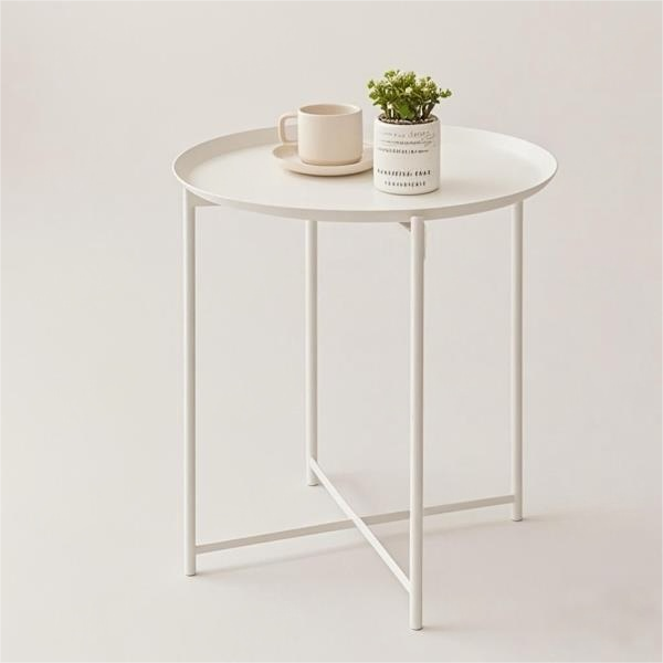 Minimalist Round Metal Side Table - White