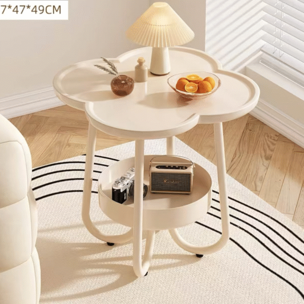Modern Clover Side Table | Aesthetic Two-Tier End Table with Storage for Living Room & Bedroom