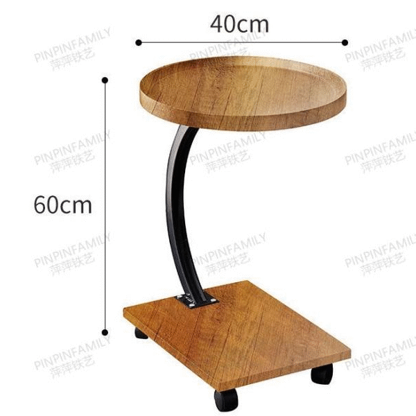 Mobile C-Shaped Side Table with Wood Grain Tray Top and Rolling Casters
