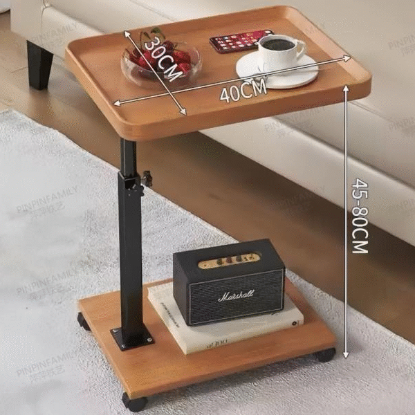Adjustable Height Mobile C-Shaped End Table with Rolling Casters