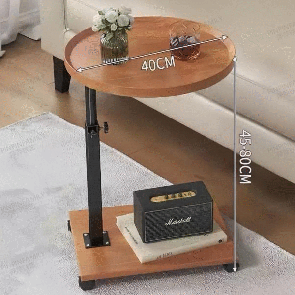 Adjustable Height Rolling C-Shaped Side Table with Tray Top & Storage Shelf