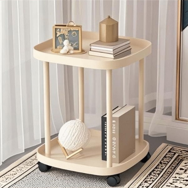 Minimalist 2-Tier Rolling Side Table | Modern Aesthetic Mobile Nightstand for Bedroom & Living Room