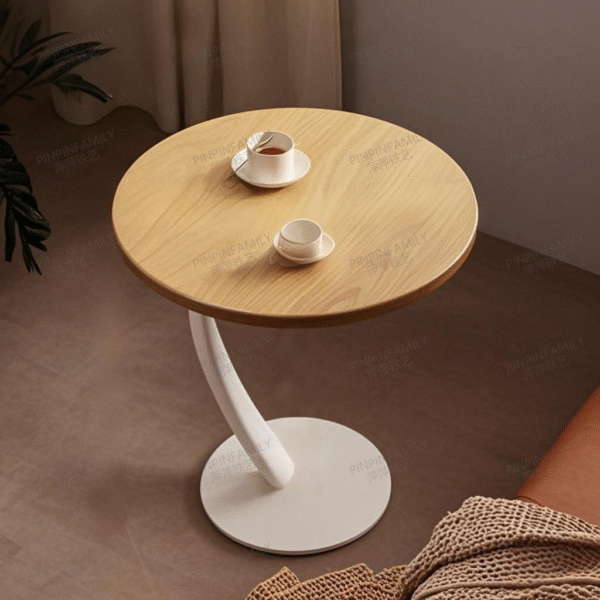 Scandinavian Style Round Coffee Table with Natural Wood Top and White Pedestal Base