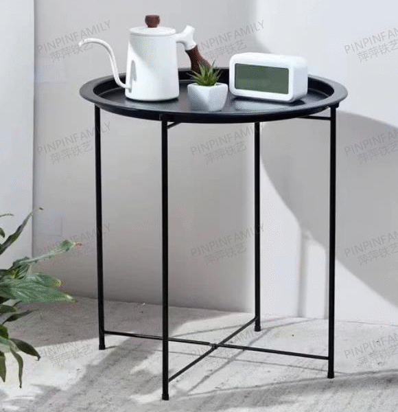 Minimalist Modern Black Metal Round Side Table with Removable Tray Top