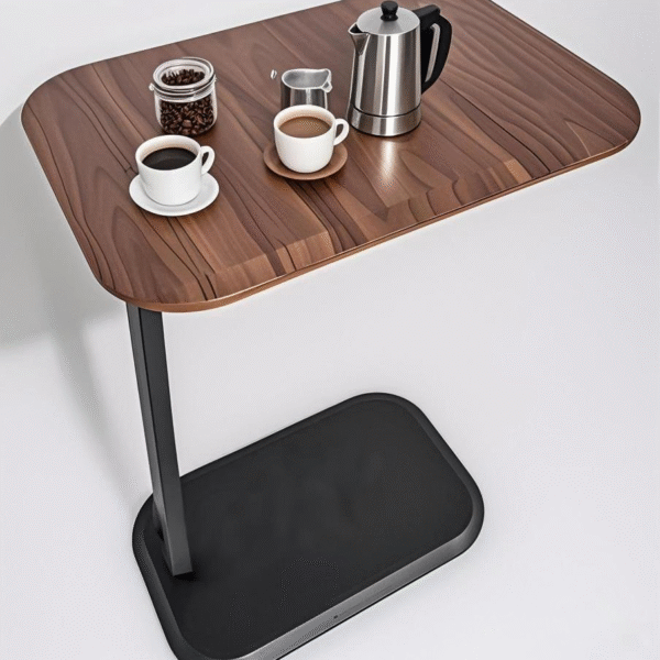 Modern C-Shaped End Table with Solid Wood Top