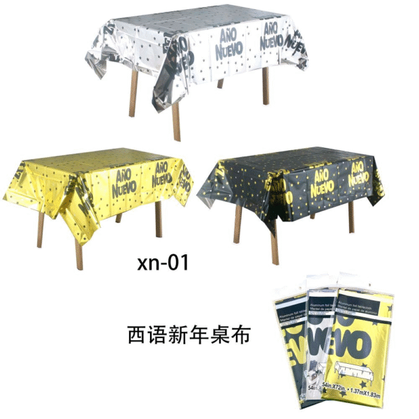 New Year's Eve Tablecloth | Disposable Foil Party Table Cover for Holiday Celebrations & Año Nuevo