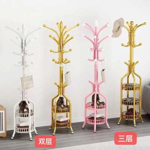 Modern Freestanding Coat Rack with Multi-Tier Storage Shelves - Heavy-Duty Metal Hall Tree for Entryway & Bedroom