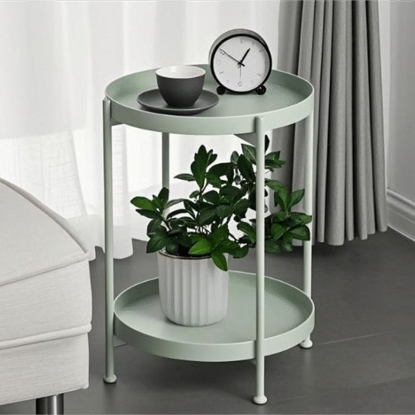 Mint Green 2-Tier Round Metal Side Table - Space-Saving Accent Table