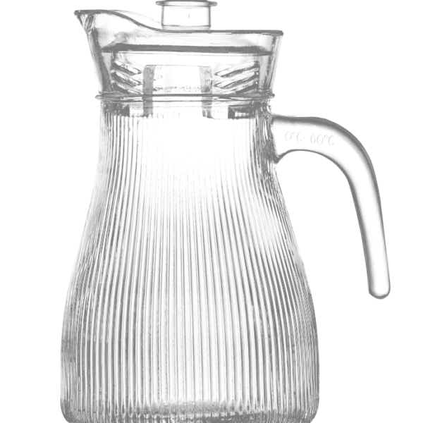 Ribbed Glass Water Pitcher with Lid - 1200ml Heat-Resistant Carafe for Hot & Cold Drinks
