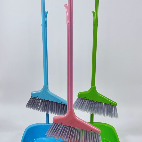 Vibrant Stand-Up Broom and Dustpan Set | Long Handle Sweeping Combo with Space-Saving Storage