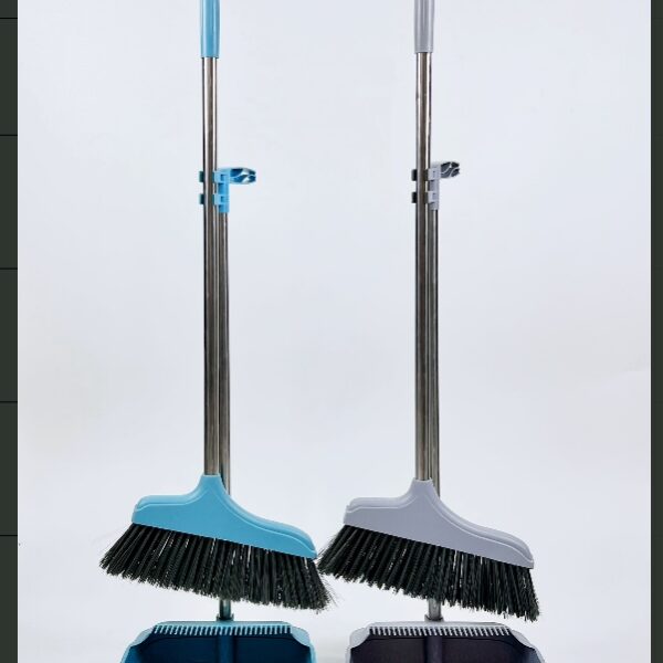 Stand-Up Broom and Dustpan Set | Upright Long Handle Sweeping Set with Built-in Comb for Home & Office