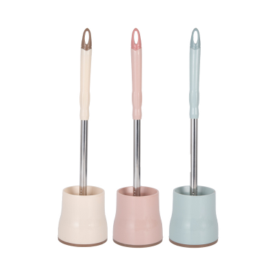 Soft Silicone Toilet Brush and Holder Set  - Quick Drying Caddy with Long Stainless Steel Handle - Modern, Hygienic Bathroom Cleaning Accessories in Pastel Colors